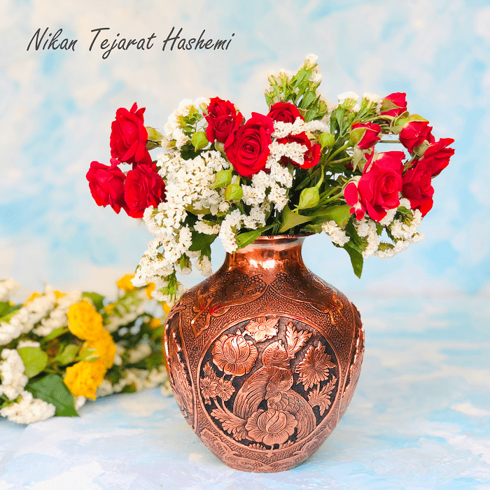 گلدان قلمزنی شده مسی از صنایع دستی پرفروش ایرانی